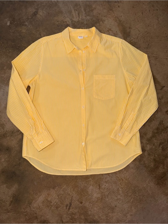 GAP Tops - GAP Yellow White Striped Button Down Shirt Large 100% Cotton Classic